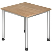 Hammerbacher Schreibtisch nussbaum quadratisch, 4-Fuß-Gestell silber 80,0 x 80,0