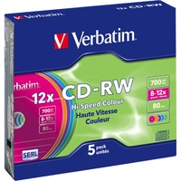 Verbatim CD-RW 700MB 12x Hi-Speed Colour 5er Slimcase