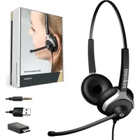 GEQUDIO Headset 2-Ohr mit USB für PC MAC