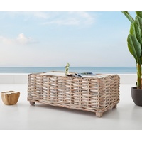 DeLife Loungetisch Nizza 133x73 cm Rattan white washed Glasplatte