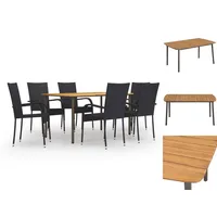 VidaXL 7-tlg. Garten-Essgruppe Poly Rattan Schwarz