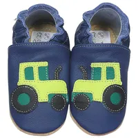 HOBEA-Germany Kitaschuhe Safestep, Kinderhausschuhe, Lederschuhe (Traktor blau, 26/27 EU)