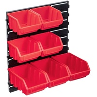 VidaXL Werkzeugbox 8-tlg. Behälter-Set für Kleinteile mit Wandplatte Rot