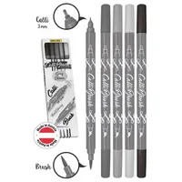 Online Schreibgeräte ONLINE® Calli.Brush Double Grey Brush-Pens farbsortiert, 5