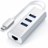Satechi 2-in-1 silver USB-Hub, RJ-45, USB-C 3.0 [Stecker] (ST-TC2N1USB31AS)