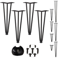 Relaxdays Hairpin Legs, 4er Set, 3 Streben, Metall, Haarnadel