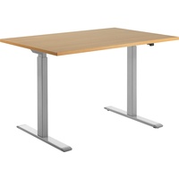 TOPSTAR E-Table elektrisch höhenverstellbarer Schreibtisch buche rechteckig, T-Fuß-Gestell grau