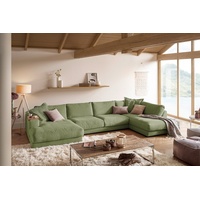 KAWOLA Wohnlandschaft U-Form Madeline Cord Longchair links olivgrün