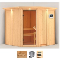 KARIBU Sauna »Jarla«, (Set), 9-kW-Bio-Ofen mit externer Steuerung, beige