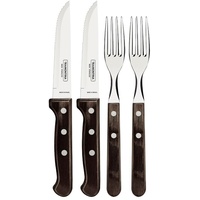 Tramontina Steakbesteck GAUCHO, 4-teilig, 2 Personen, Edelstahl, spülmaschinenfest, Holzgriff