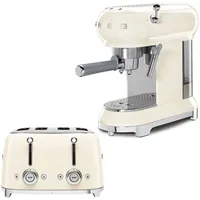 Smeg Breakfast-Set Siebträger Kaffeemaschine Espresso, 4-Scheiben Toaster, creme