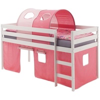 Idimex Hochbett Spielbett Erik, mit Vorhang und Tunnel pink/rosa,