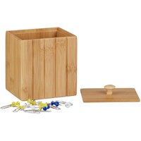 Relaxdays Aufbewahrungsbox mit Deckel, Holzbox klein, Ordnungsbox Bambus, Vorratsdose