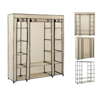 VidaXL Stoffschrank mit Fächern Kleiderstangen Creme 150x45x176cm