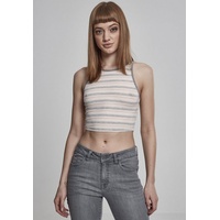 URBAN CLASSICS Damen Top Rib Stripe Cropped Rosa/Weiß/Grau M