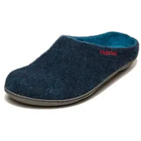 MagicFelt 736 Unisex Wollfilz-Pantoffel mit Gummisohle, Petrolblau Dark Petrol