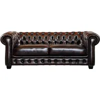 Vente-unique Chesterfield Garnitur 3+2 - Büffelleder - Braun -