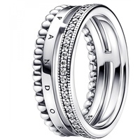 Pandora Signature Logo Pavé & Perlen Ring aus Sterling-Silber