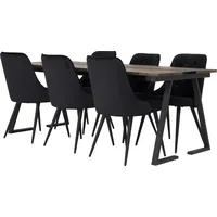 VCM Jakarta Essgruppe Esstisch Teak und 6 Velvet Deluxe