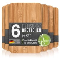 Bonsport 6er-Set Frühstücksbrettchen aus Bambus Holz - 22x14x0,8cm Holzbrettchen