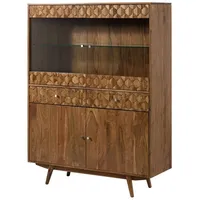 MASSIVMOEBEL24.DE Highboard Akazie 120x42x160 Akazie natur lackiert MOSAYK #115)