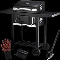 Deluxe4home® deluxe4home Holzkohlegrill mit Deckel Grillwagen 2 Ablagen Thermometer