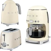 Smeg Morning Set Wasserkocher, 2-Scheiben Toaster, Filter-Kaffeemaschine creme