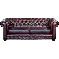 Vente-unique Chesterfield Ledersofa 3-Sitzer - Büffelleder - Rotbraun -