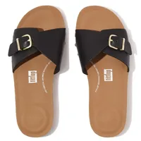 FitFlop Iqushion Adjustable BUCKLE LEATHER SLIDES Pantolette schwarz