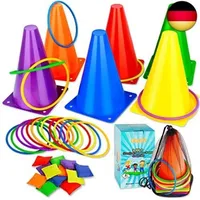 Eocolz 3-in-1 Karnevals-Spiele-Set, weiche Kunststoffkegel, Sitzsäcke,