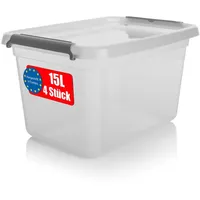 BigDean 4 Stück 15 L Aufbewahrungsbox mit Deckel transparent