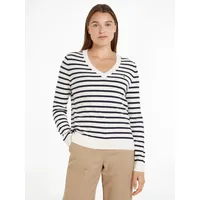 Tommy Hilfiger Damen, Pullover, Jersey V-Neck Strickpullover, Mehrfarbig (ivory