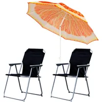 Mojawo 2x Campingstuhl Schwarz + Sonnenschirm Ø180cm Orange-2xMPO2600S+MMC2059-Orange