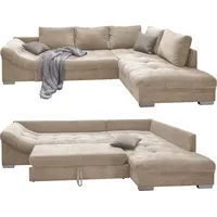 Luma-home Ecksofa mit Schlaffunktion, 298/202/84 cm, Wellenfedern, Ottomane rechts,