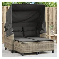 VidaXL Gartensofa 2-Sitzer mit Dach und Hockern Hellgrau Poly