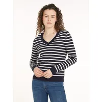 Tommy Hilfiger V-Ausschnitt-Pullover, mit Logo-Stickerei TOMMY HILFIGER Breton Stp/