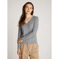 Tommy Hilfiger Damen, Pullover, Jersey Stitch V-Neck Strickpullover, grau