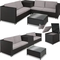 Tectake tectake® Rattan Lounge, für 4 Personen, große Aufbewahrungsbox,