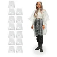 Relaxdays unisex Einweg-Regenponcho transparent Einheitsgröße 13 St.